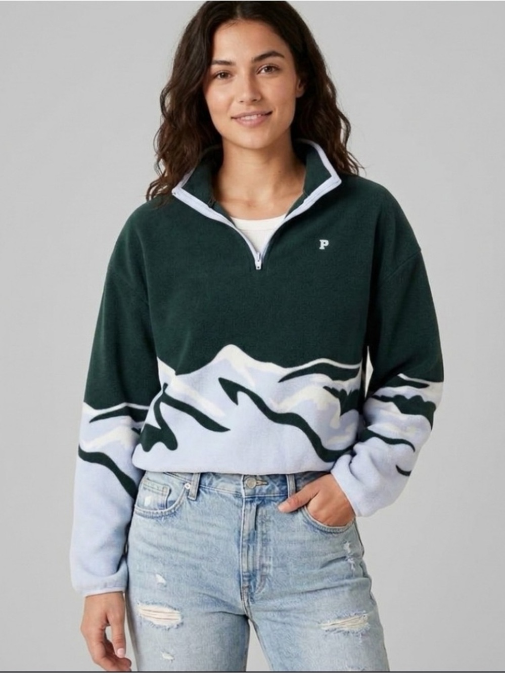 Victoria's Secret PINK Micro Fleece Half-Zip Jacket Aspen Green Size M